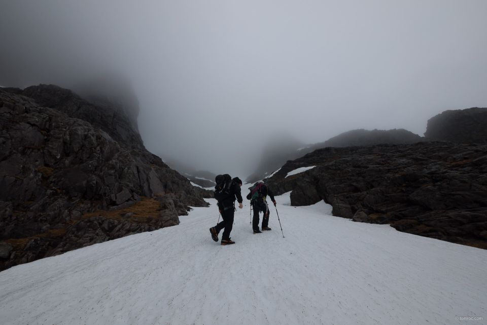 La neige, uniquement présente dans les couloirs dans le bas du Ben.